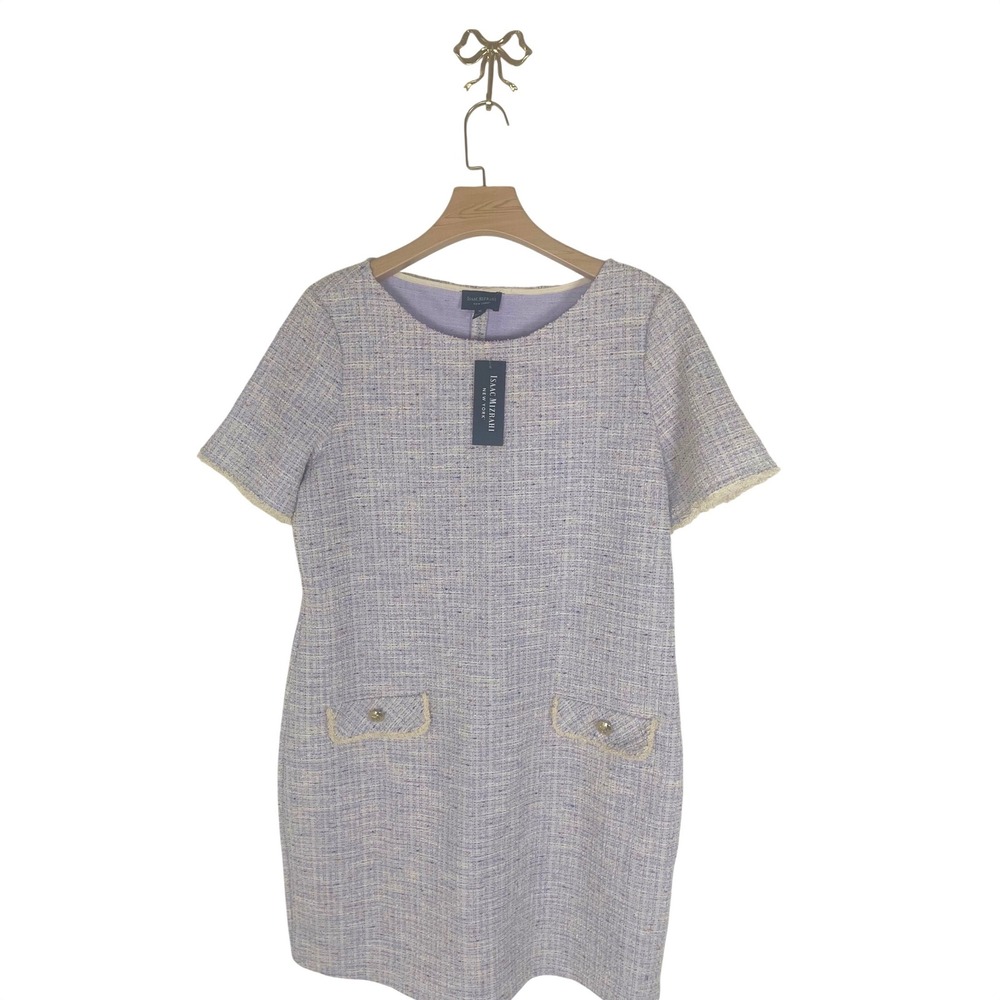 Isaac Mizrahi New York Lavender Tweed Shift Dress XL NWT Short Sleeve Wool Blend